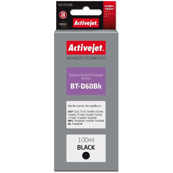 Tusz Activejet Activejet AB-D60Bk Tusz (zamiennik Brother BT-D60Bk| Supreme| 100 ml| czarny)