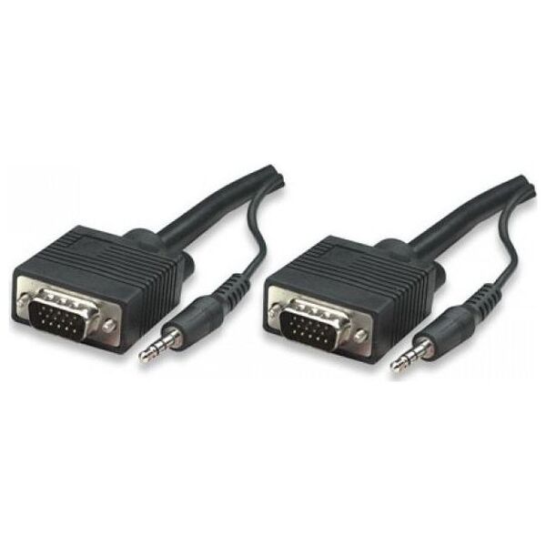 Kabel Manhattan D-Sub (VGA) - D-Sub (VGA) + Jack 3.5mm 10m czarny (324359)