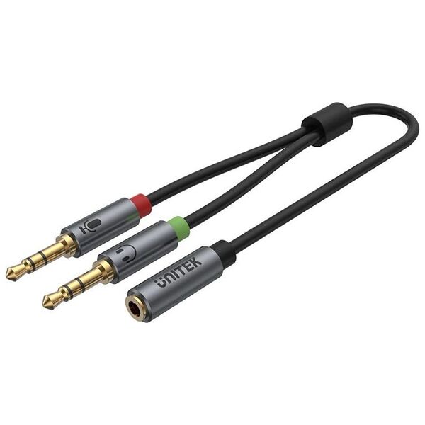 Kabel Unitek Jack 3.5mm - Jack 3.5mm x2 0.2m srebrny (Y-C957ABK)