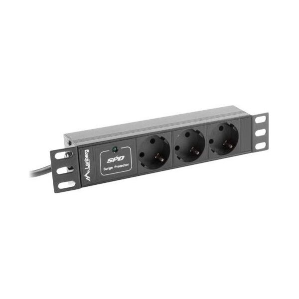 Lanberg Listwa zasilająca PDU 10'' 1U 3x Schuko 2m (PDU-03F-0200-IEC-BK)