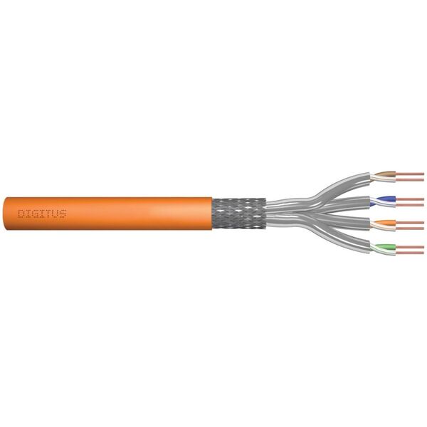 Digitus Kabel teleinformatyczny instalacyjny DIGITUS kat.7, S/FTP, Dca, drut, AWG 23/1, LSOH, 50m, pomarańczowy, ofoliowany