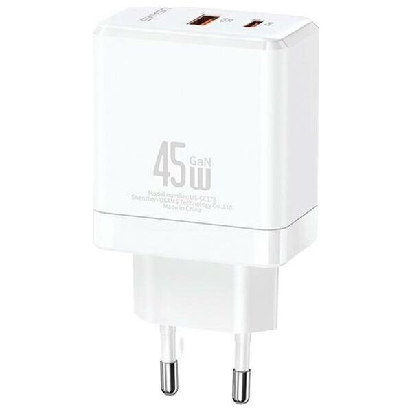Ładowarka Usams Ładowarka sieciowa USB-C+USB-A 45W GaN PD 3.0