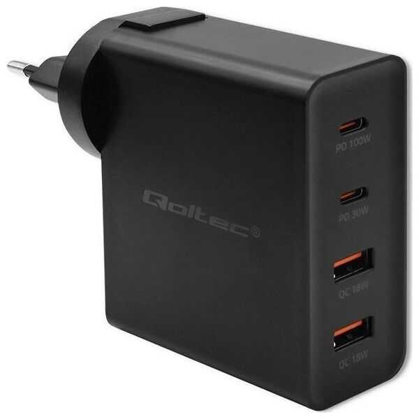 Ładowarka Qoltec Ładowarka GaN Power Pro | 2xUSB-C | 2xUSB | 130W | 5-20V | 1.5-5A| PD | Czarna
