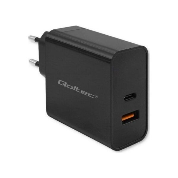 Ładowarka Qoltec Ładowarka Super Quick PD | 1xUSB-C | 1xUSB | 90W | 5-20V | 2.4-4.35A | Czarna