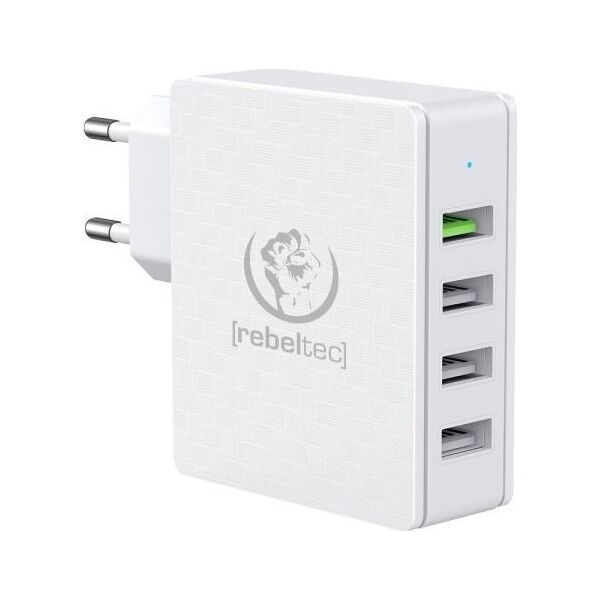 Ładowarka Rebeltec Łarowarka sieciowa H410 TURBO QC3.0 4 porty Wejcie sieciowe 100-240V 50/60Hz, maksymalny pobór pršdu 0,7A, jeden port USB zgodny z QC3.0