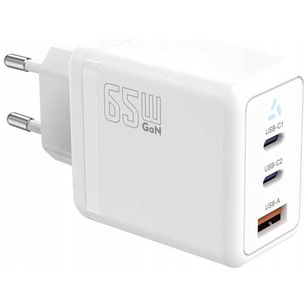 Ładowarka TB Ładowarka sieciowa 2x USB C + USB A Power Delivery biała, GaN 65W