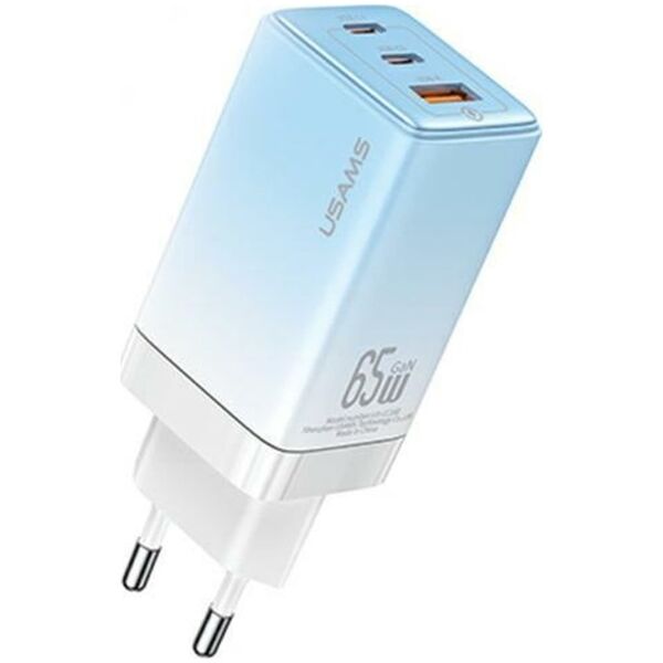 Ładowarka Usams USAMS Ład. siec. 2xUSB-C+1xUSB 65W (only head) GaN PD3.0 +QC3.0 Fast Charging niebieski/gradient blue Sandru Series CC180TC04 (US-CC180)