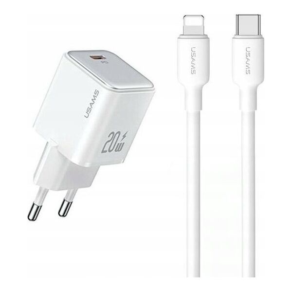 Ładowarka Usams Ładowarka sieciowa USAMS US-CC183 USB-C 20W PD3.0 + kabel US-SJ610 USB-C / Lightning biały/white
