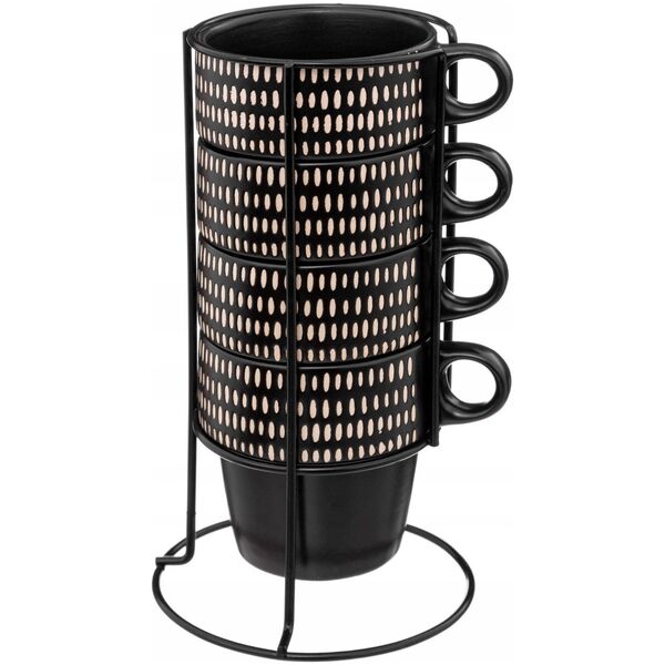 Secret de Gourmet Zestaw 4 ceramicznych filiżanek na stojaku ETHNIKA, 250 ml