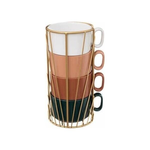 Secret de Gourmet Zestaw 4 ceramicznych filiżanek na stojaku COLL, 250 ml