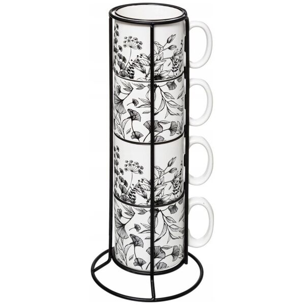 Secret de Gourmet Filiżanki ceramiczne na stojaku FLORAL, 240 ml, 4 sztuki