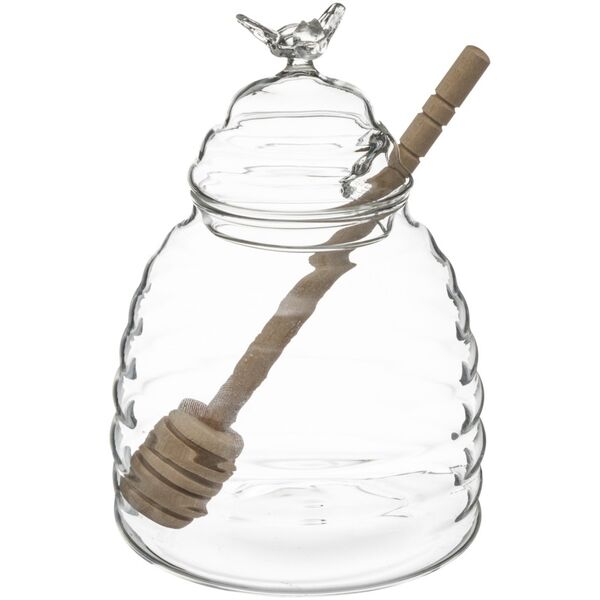 5five Słoik szklany do przechowywania miodu, duży pojemnik kuchenny + specjalna łyżka - wys. 14 cm, SECRET de GOURMET
