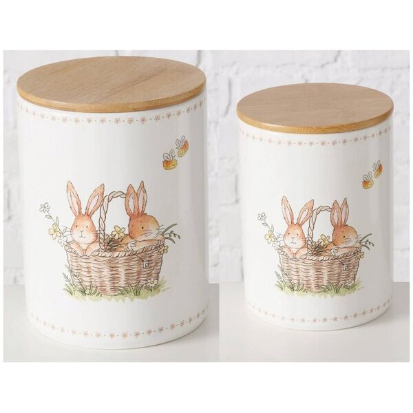 Boltze Pojemniki kuchenne ceramiczne CHARMY, wzór w zajączki, 2 sztuki