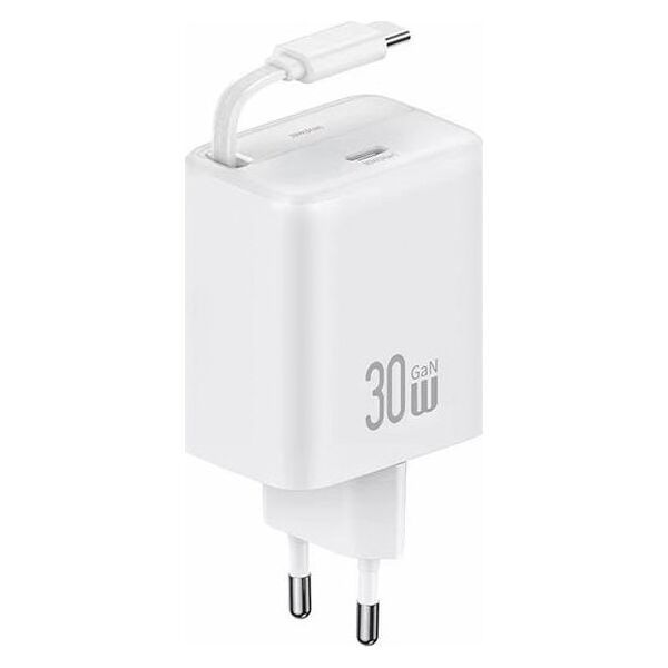 Ładowarka Usams USAMS Ład. siec. 1xUSB-C ze zwijanym kablem USB-C Retractable PD+QC 30W Gan Fast Charging biały/white YC Series CC241TC02 (US-CC241)