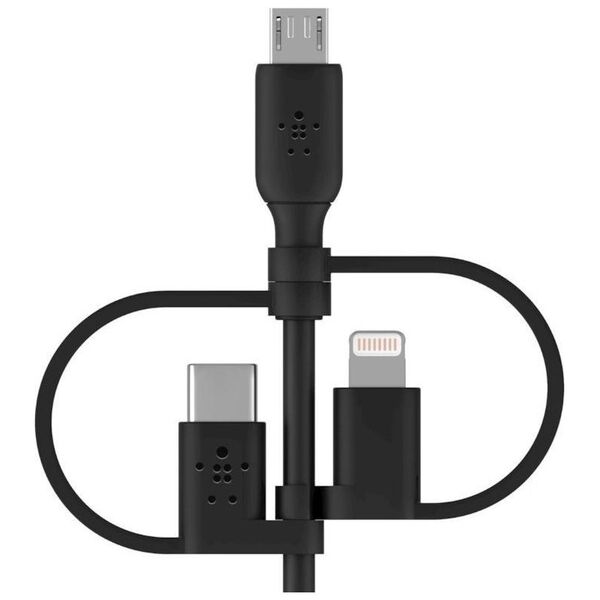 Kabel USB Belkin USB-A - USB-C + microUSB + Lightning Czarny (CAC001bt1MBK)