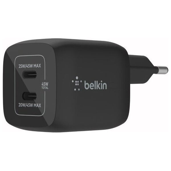 Ładowarka Belkin Podwójna ładowarka cienna 45W USB-C GAN z PPS Czarna