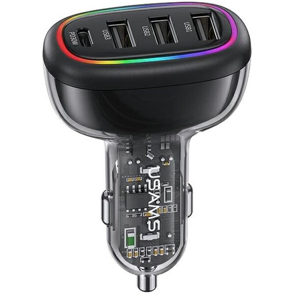 Ładowarka Usams Ładowarka Samochowoa USAMS 1xUSB-C 3xUSB-A C34 48W 3A+C PD czarna CC170CC01 (US-CC170)