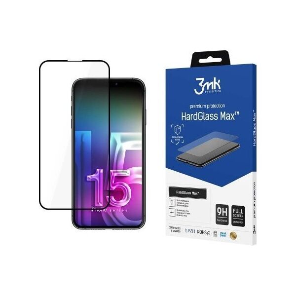 3MK Szkło HardGlass Max iPhone 15 6.1" czarny/black, Fullscreen Glass