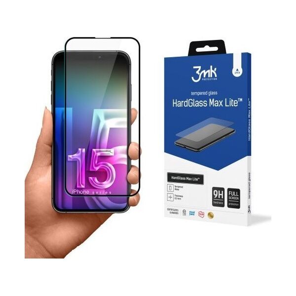 3MK Szkło HardGlass Max Lite Black iPhone 15