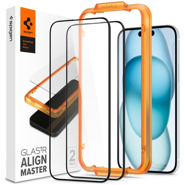 Spigen Szkło do etui Glas.tR FC AM 2-Pack do iPhone 15, z czarną ramką