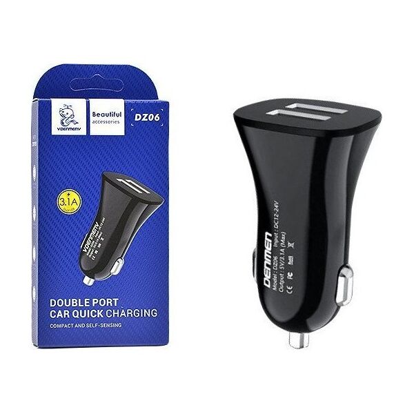Ładowarka Vega ŁADOWARKA SAMOCHODOWA 3A CZARNA DENMEN 3100mA DUAL FAST CHARGING DZ06 2XUSB 15W>