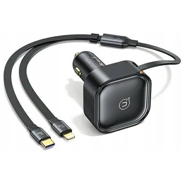 Ładowarka Usams Ładowarka samochodowa USAMS C41 ze zwijanym kablem 1xUSB-C, 1xLightning PD 30W Fast Charge czarny/black