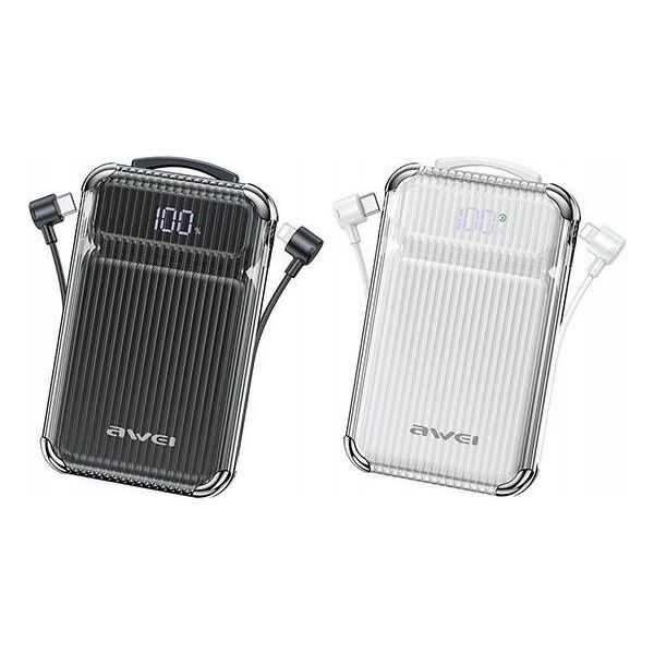 Powerbank Awei AWEI PowerBank P89K 10000mAh 38,5W czarny/black + kable PD/Lightning