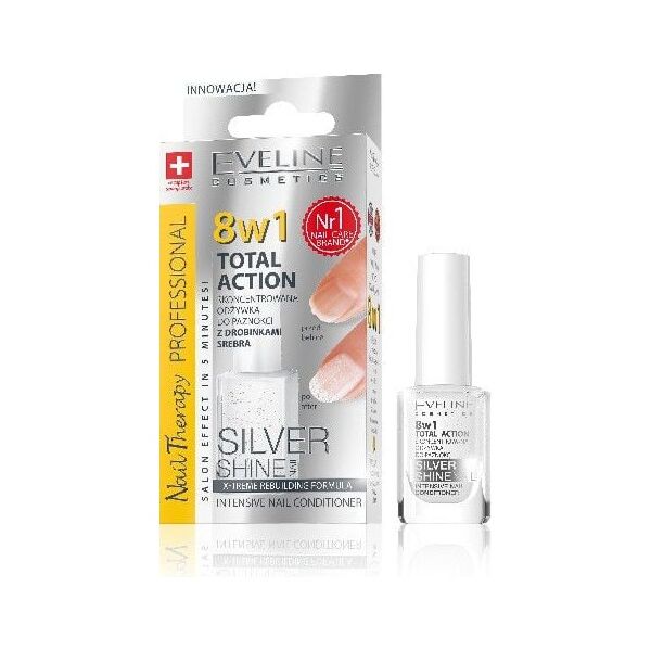 Eveline Nail Therapy Lakier odżywka Total Therapy 8w1 Silver Shine 12ml