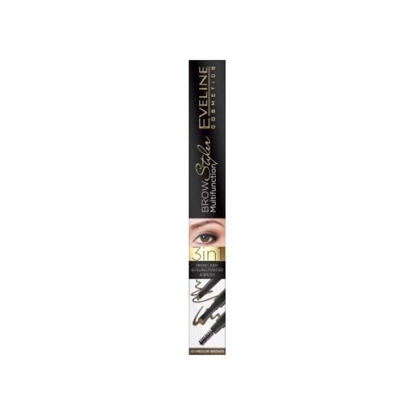 Eveline Brow Multifunction Styler Kredka do brwi 3w1 nr 01 Medium Brown 1szt