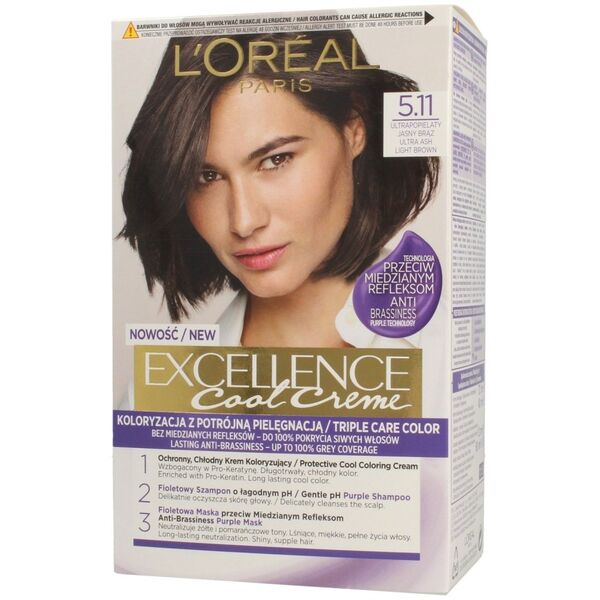 L’Oreal Paris Krem koloryzujący do włosów Exellence 5.11 Ultra Popielaty Jasny Brąz