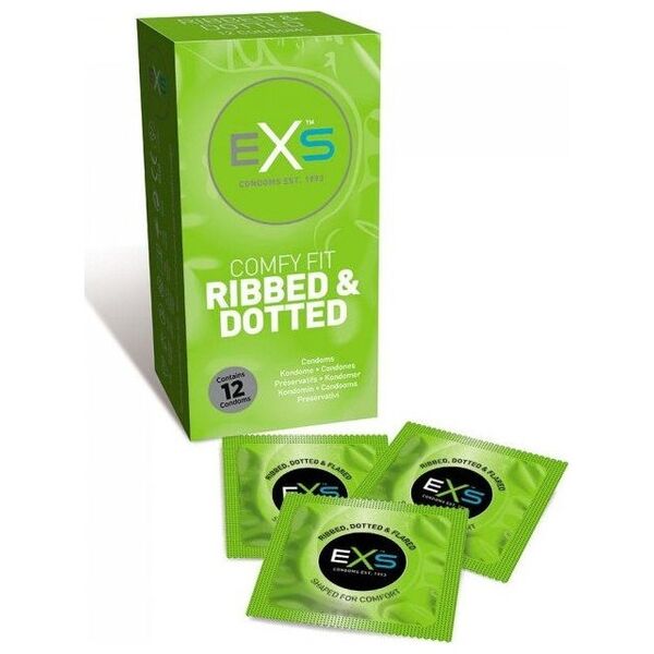EXS EXS Comfy Fit Ribbed & Dotted Condoms prążkowane prezerwatywy z wypustkami 12szt.