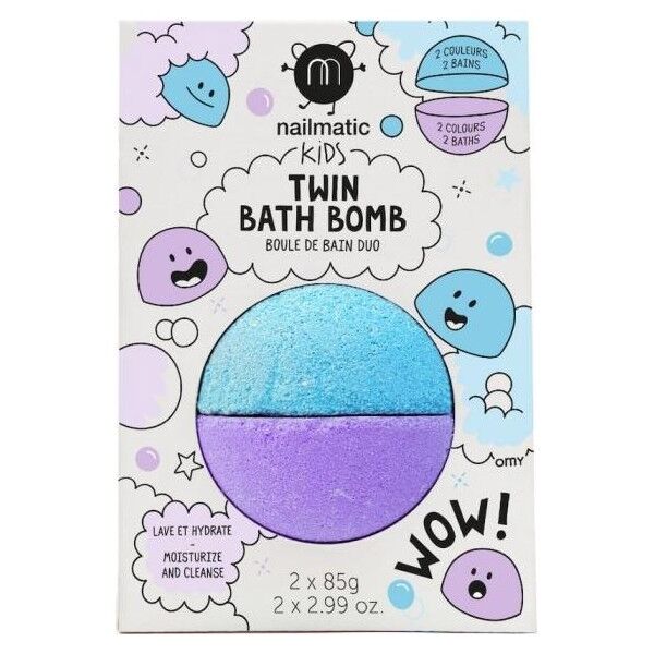 Nailmatic Nailmatic Kids Twin Bath Bomb podwójna kula do kąpieli dla dzieci Blue/Violet 170g