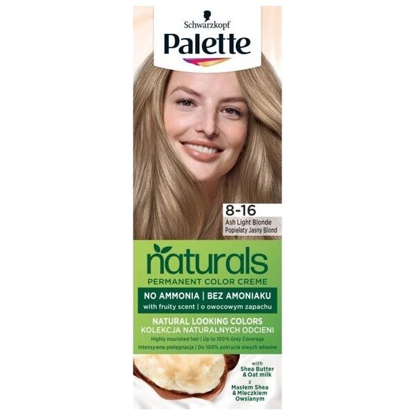 Palette PALETTE_Naturals Permanent Color Creme farba do włosów o owocowym zapachu z Masłem Shea i Mleczkiem Owsianym 8-16 Popielaty Jasny Blond