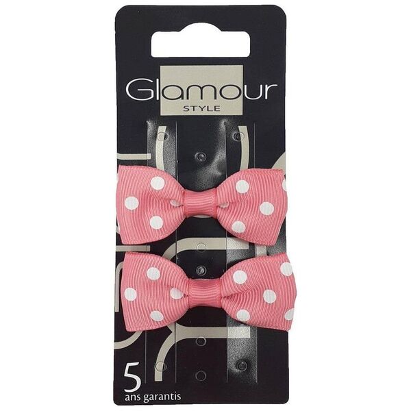 Glamour GLAMOUR_Spinki do włosów Różowa Kokarda w Kropki 2szt