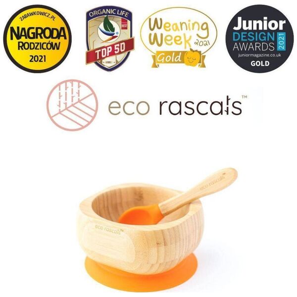 ECO RASCALS ECORASCALS Miseczka Bambusowa głęboka pomarańczowa zprzyssawką i łyżeczką one size