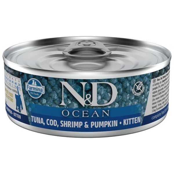 Farmina N&D cat Ocean Tuna, Cod, Shrimp & Pumpkin kitten Tuńczyk, łosoś Karma dla Kociąt