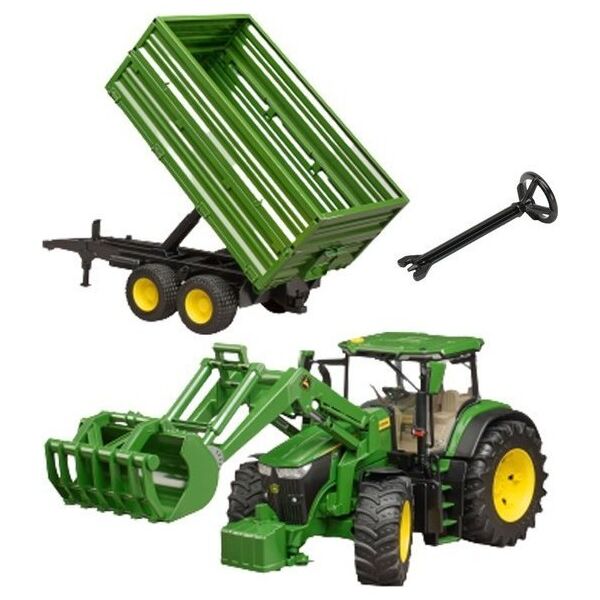 Bruder Traktor John Deere 7R 350 z ładowaczem i przyczepą