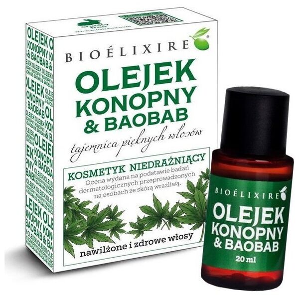 Bioelixire Bioelixire Olejek konopny i baobab do włosów średnio i wysokoporowatych 20ml