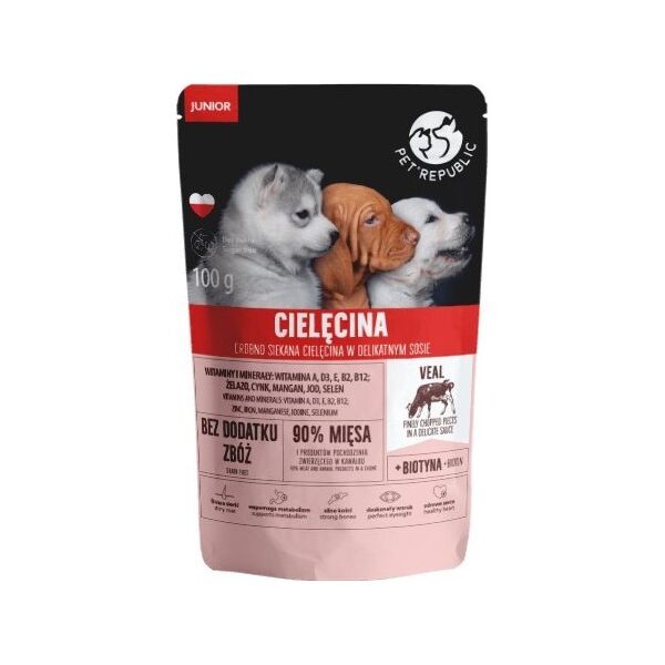 Pet Republic PET REPUBLIC PIES sasz.100g CIELĘCINA JUNIOR sos /24