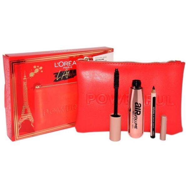 L OREAL L~OREAL SET (MASCARA BLACK AIR VOLUME MEGA MASCARA + LE KHOL MIDNIGHT BLACK 101 + POCHETTE)
