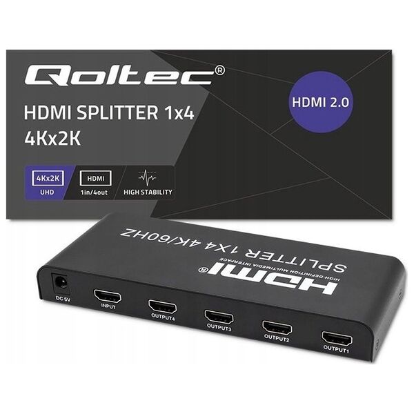 Qoltec Rozdzielacz aktywny Qoltec Splitter 4 x HDMI 4K x 2K | 6Gb/s | 60Hz