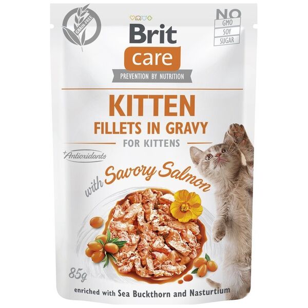 TRITON BRIT CARE Cat Kitten Fillets in Gravy with Savory Salmon Enriched with Sea Buckthorn and Nasturtium  85g