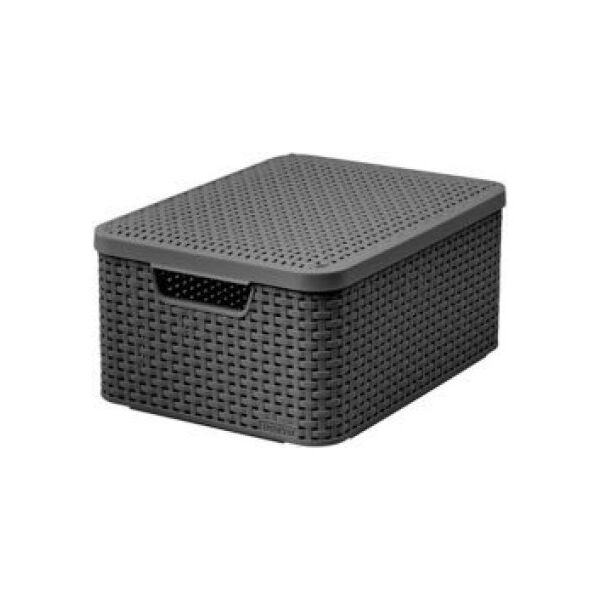 Curver Koszyk z pokrywą Rattan Style M ciemny szary