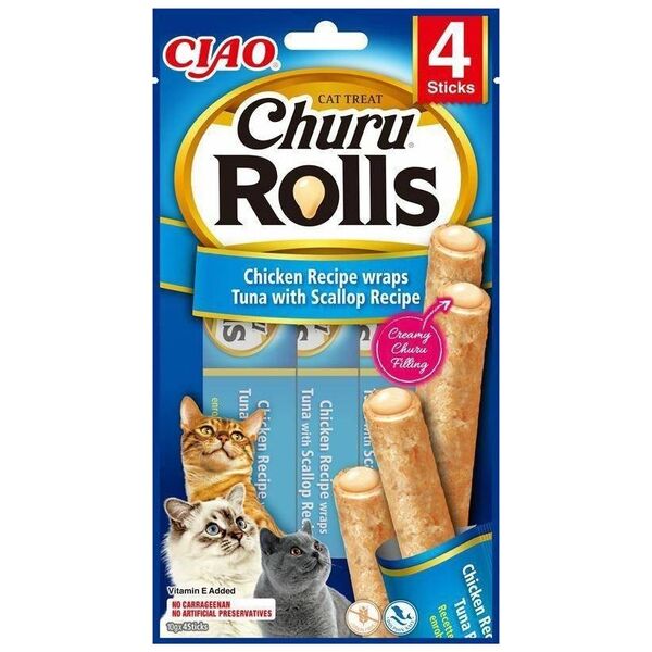 Inaba Foods Churu Rolls Chicken Tuna With Scallop 40g, przysmak dla kota
