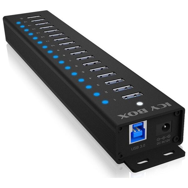 HUB USB Icy Box Hub IB-HUB1717 16+1 port USB HUB, 16x USB + 1x USB do ładowania, USB 3.2 Gen 1, 96 Watt zasilacz