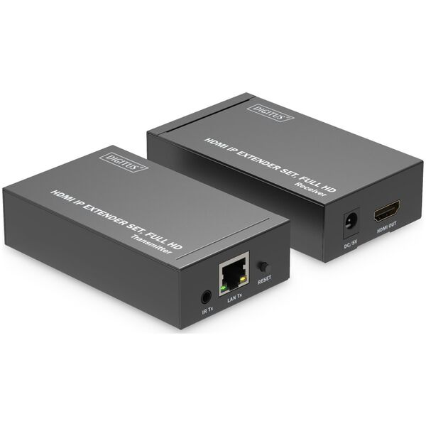 Adapter AV Digitus Przedłużacz/Extender HDMI 1080p 60Hz 120m po skrętce Cat.6/6A/7/8 HDCP 1.3 IR, zestaw