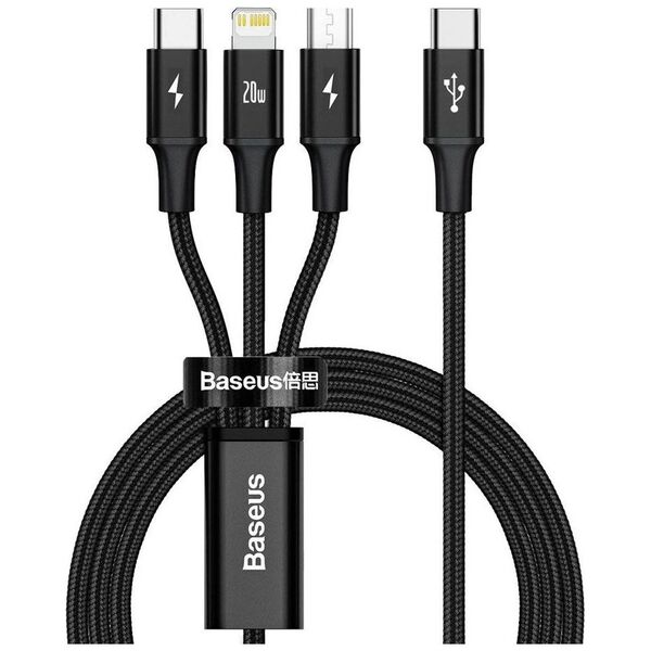 Kabel USB Baseus USB-C - USB-C + microUSB + Lightning 1.5 m Czarny (CAMLT-SC01)