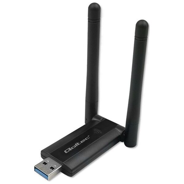 Karta sieciowa Qoltec Bezprzewodowy szybki adapter DUAL Wi-Fi 2x 2dBi Qoltec standard AC USB 3.0 1200Mbps