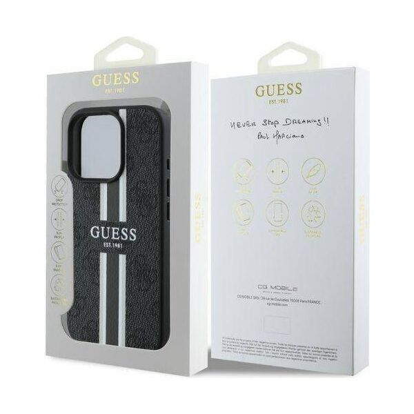Original Case IPHONE 16 PRO MAX Guess Hardcase 4G Printed Stripes MagSafe (GUHMP16XP4RPSK) black 3666339342111