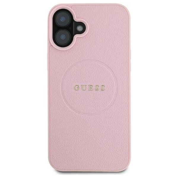 Original Case IPHONE 16 PLUS Guess Hardcase Grained Gold Ring MagSafe (GUHMP16MPGHSMMP) pink 3666339303969
